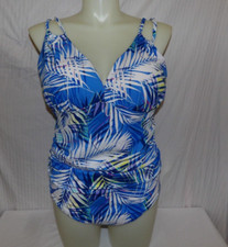 SWIMSUITS FOR ALL Women's Blue Print One Piece Swimsuit Size 22 NWT