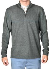 New Vintage 1946 Mens Stretch Quarter Zip Topstitched Forest Pullover Sweater S