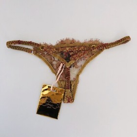 BNWT Agent Provocateur Soir&eacute;e Zaharah Thong Gold Burgundy AP 2 $390