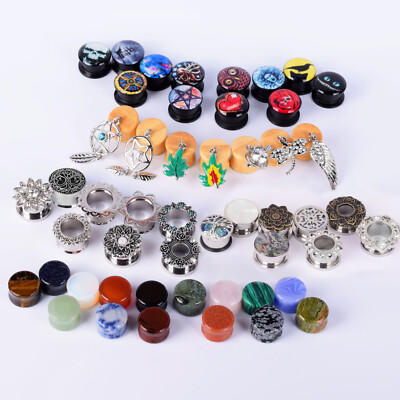 50 RANDOM PAIRS OF EAR PLUGS / EAR GAUGES-MIX STYLE-CHOOSE SIZE-100 PIECES TOTAL