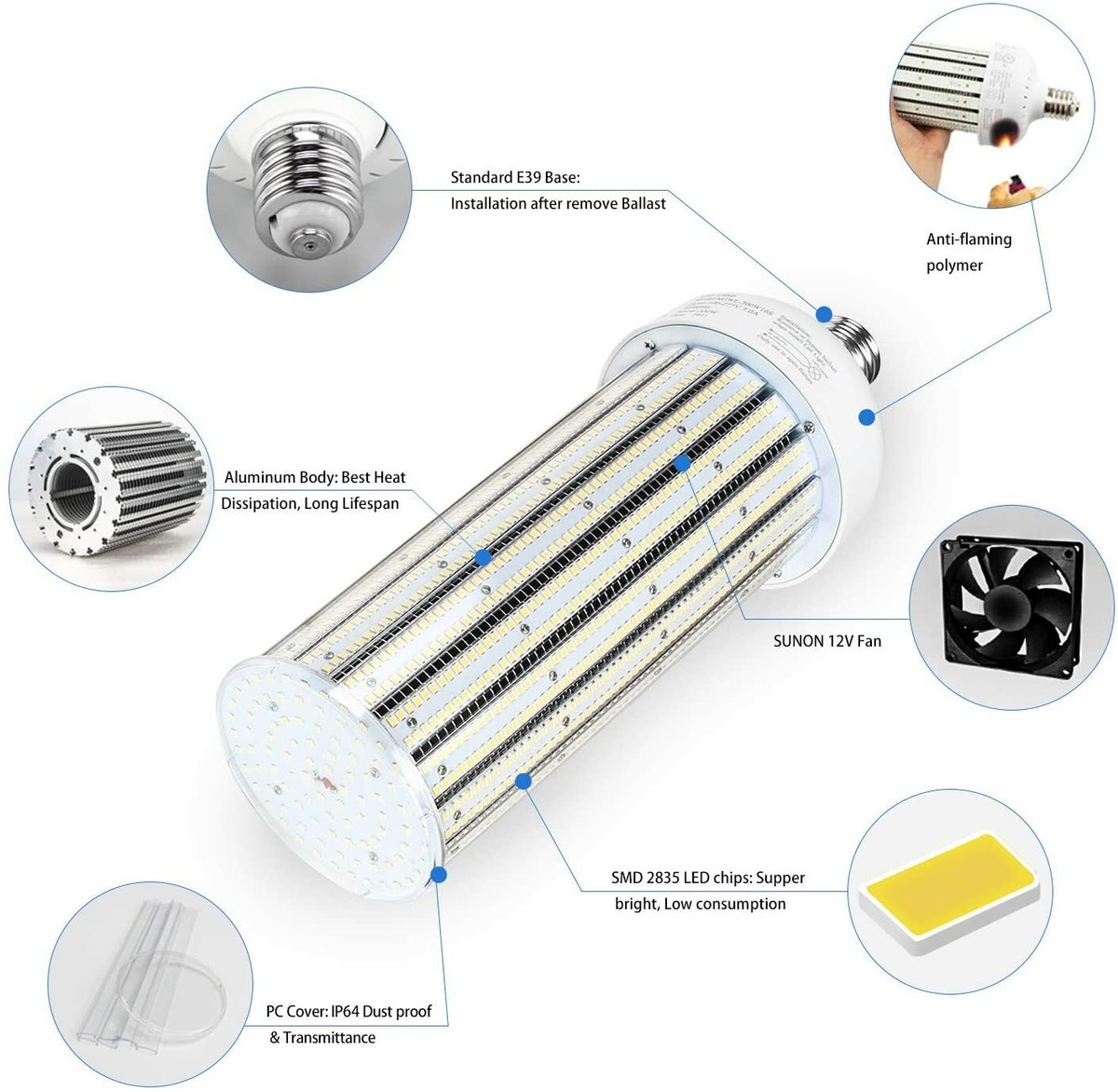 300W LED Corn Light Bulb Warehouse High Bay Parking Lot