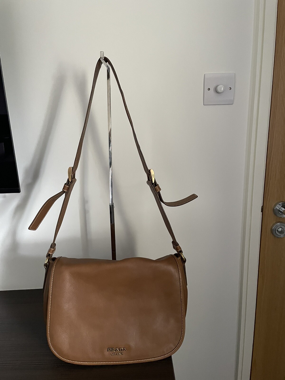 Prada MILANO tan,brown shoulder crossbody handbag  designer, women soft leather,