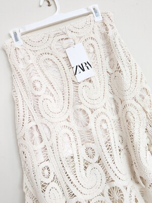 ZARA NEW WOMAN HIGH WAIST MIDI ASYMMETRIC CROCHET SKIRT