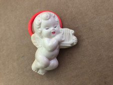Vintage BABY RATTLE Plastic Cupid Angel Harp Red Ring