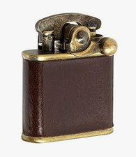 Colibri Flint Type Oil Lighter Brown Leather Wrapped Barrel Nickel Brass Japan
