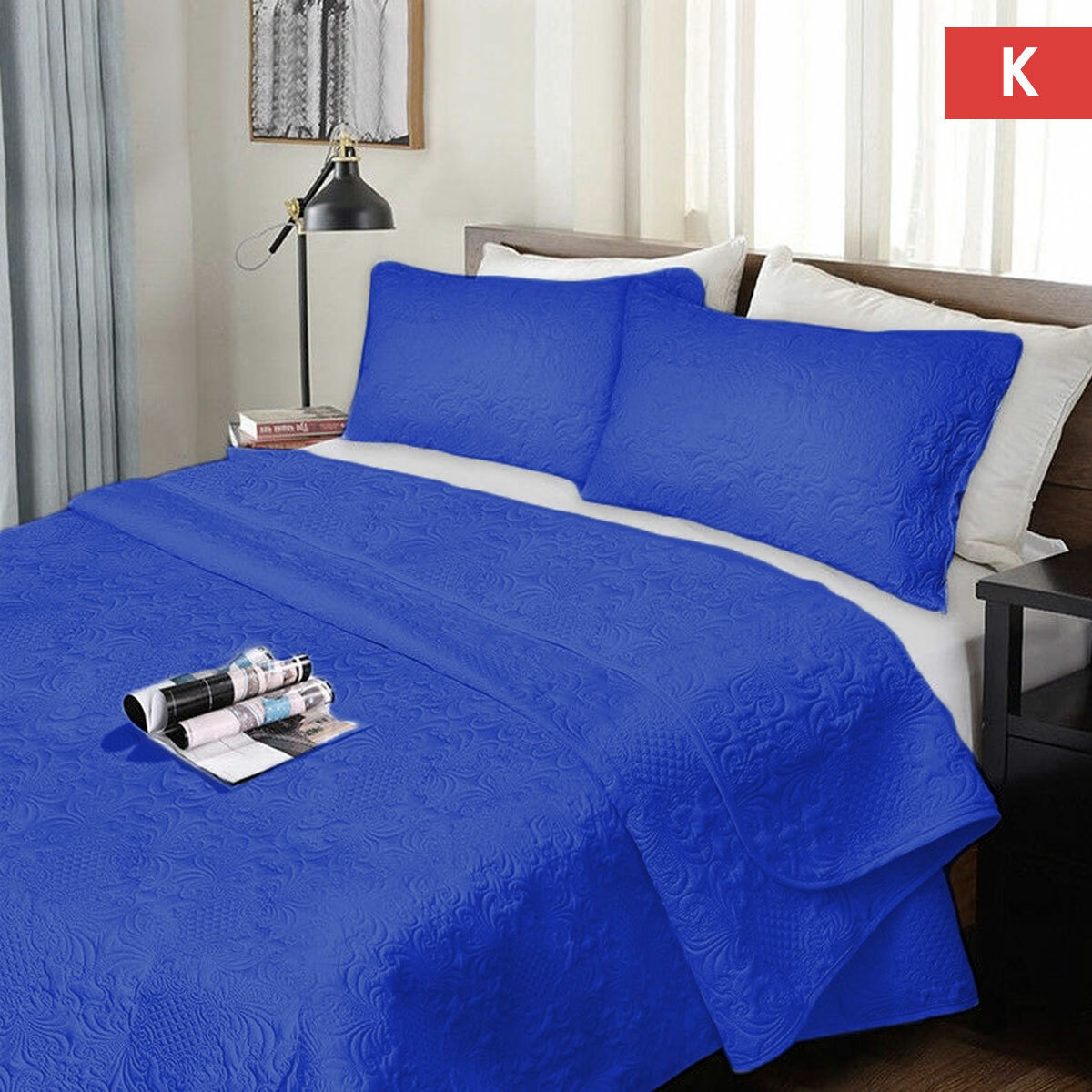 Piece Ultrasonic Comforter Set Royal Blue by Ramesses