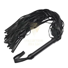 Real Genuine Cow Hide Leather Flogger 50 Falls Black Soft Tails Heavy Duty Whip