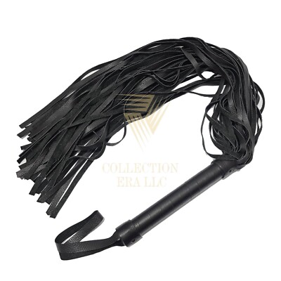 Handmade Heavy Duty Genuine Cowhide Leather Flogger - 50 Falls Black Thuddy Whip