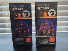 Halloween 12ft 50 Purple Garland Lights Blk Wire Indoor/Outdoor Party Decor 2pk