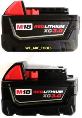 (2) GENUINE 18V Milwaukee 48-11-1828 3.0 AH Batteries M18 XC Red Lithium 18 Volt