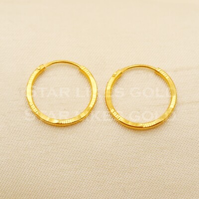 18kt Yellow Gold Hoop Earrings Solid Fine Textured Sleeper 18k