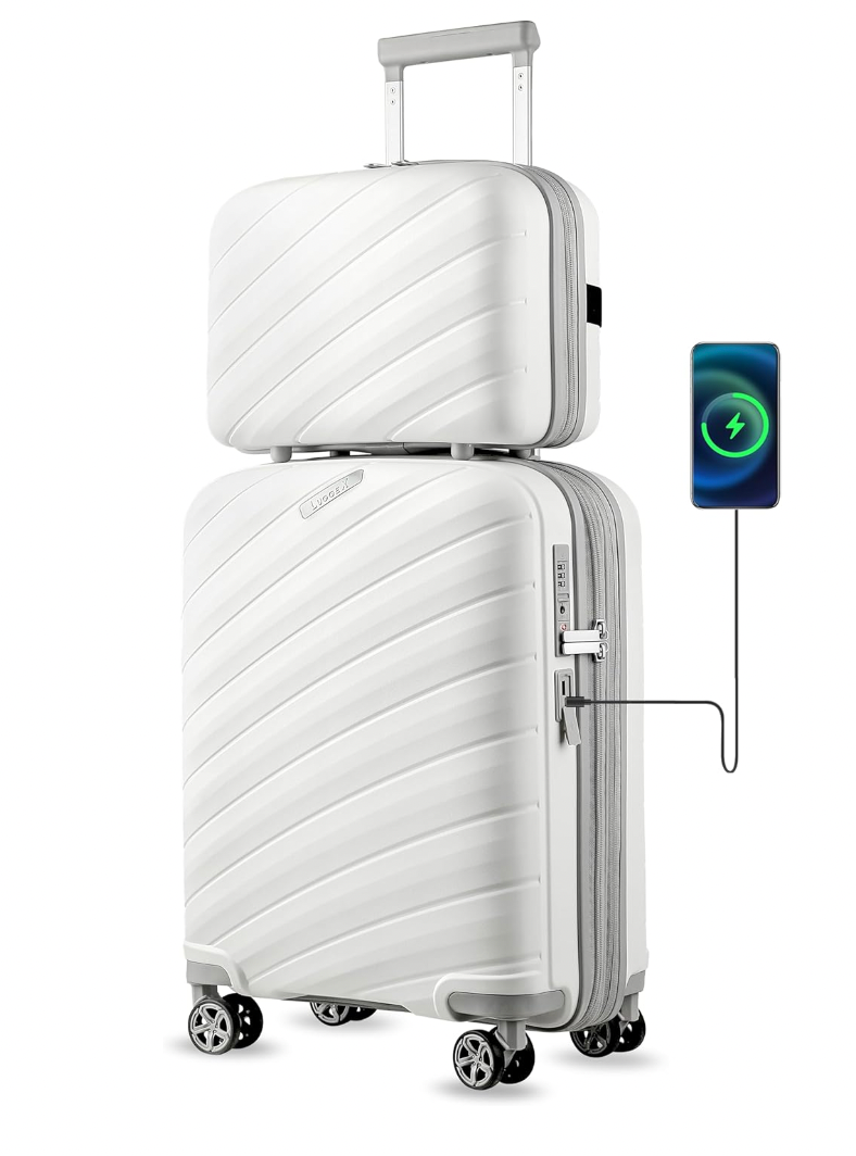 LUGGEX Carry On Luggage with USB Port, PP Lightweight Suitcase, Cosmetic Case-image
