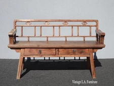 Vintage  Rustic Asian Influence Teak Bench w Two Drawers