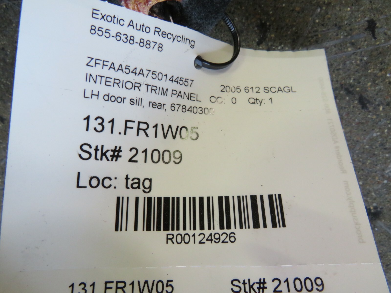 Ferrari 612 Scaglietti, LH, Left, Rear Door Sill Trim Panel, Used, P/N 67840300
