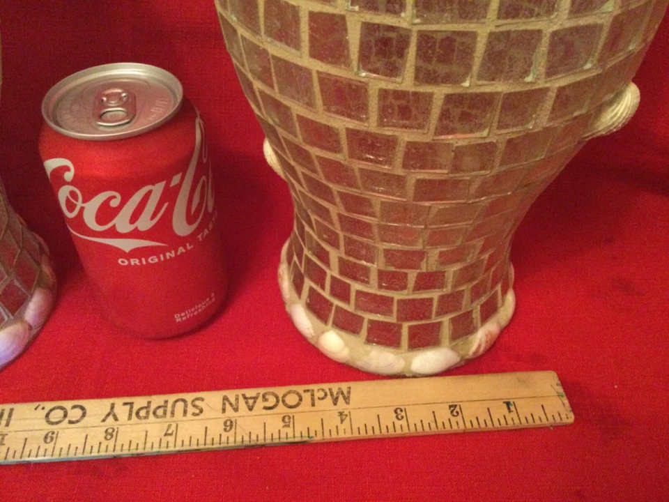 Mosaico Hurricane Vidrio y concha de mar Lechada Mesa Candelabro Pantalla Foto 4 de 4