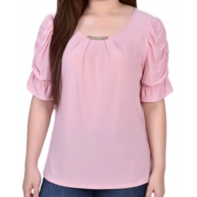 NY Collection Women s Petite Elbow Cuffed Sleeve Top Mellow Rose Size PM NWT