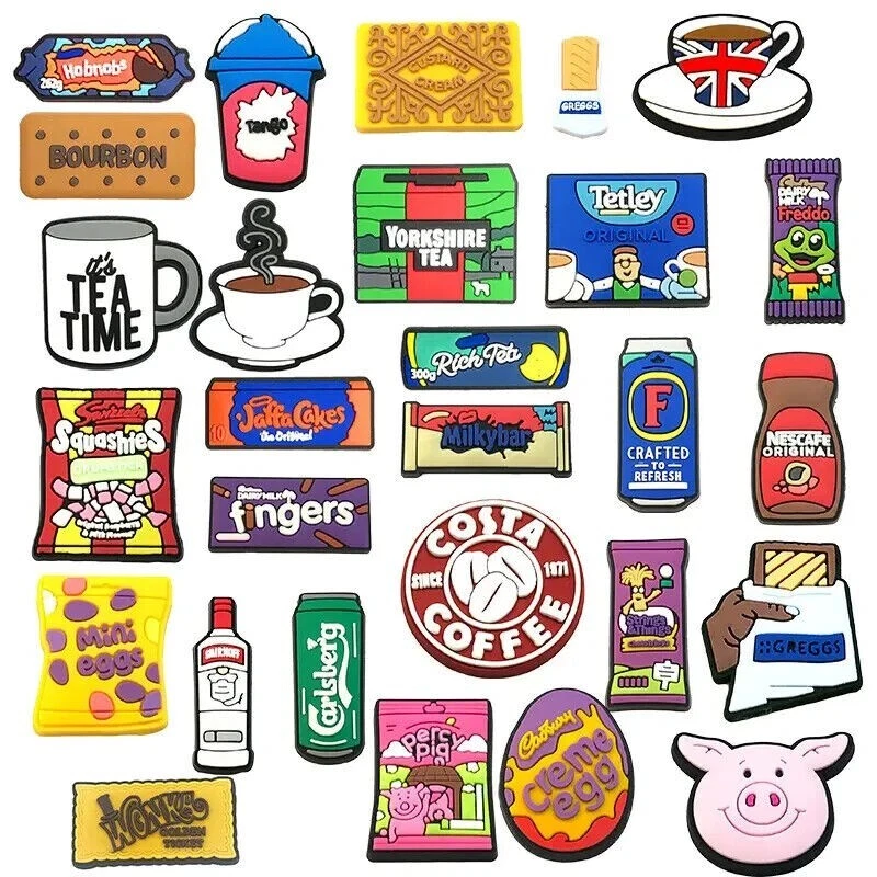 JIBBITZ UK British Food Drinks Croc Charms for crocs Clogs. Party Favours, Gifts