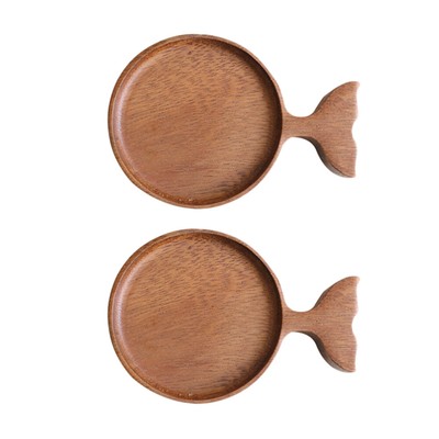 2PCS Wooden Sauce Dishes Wooden Dessert Bowl Soy Dish Wooden Seasoning Bowl