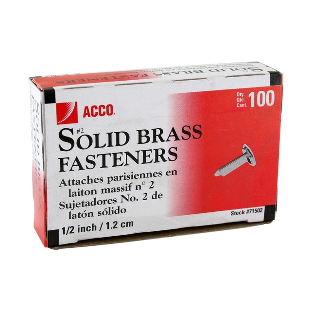ACCO 1 Piece Solid Brass File Fastener, 1/2 Length, Round, 1 Capacity
