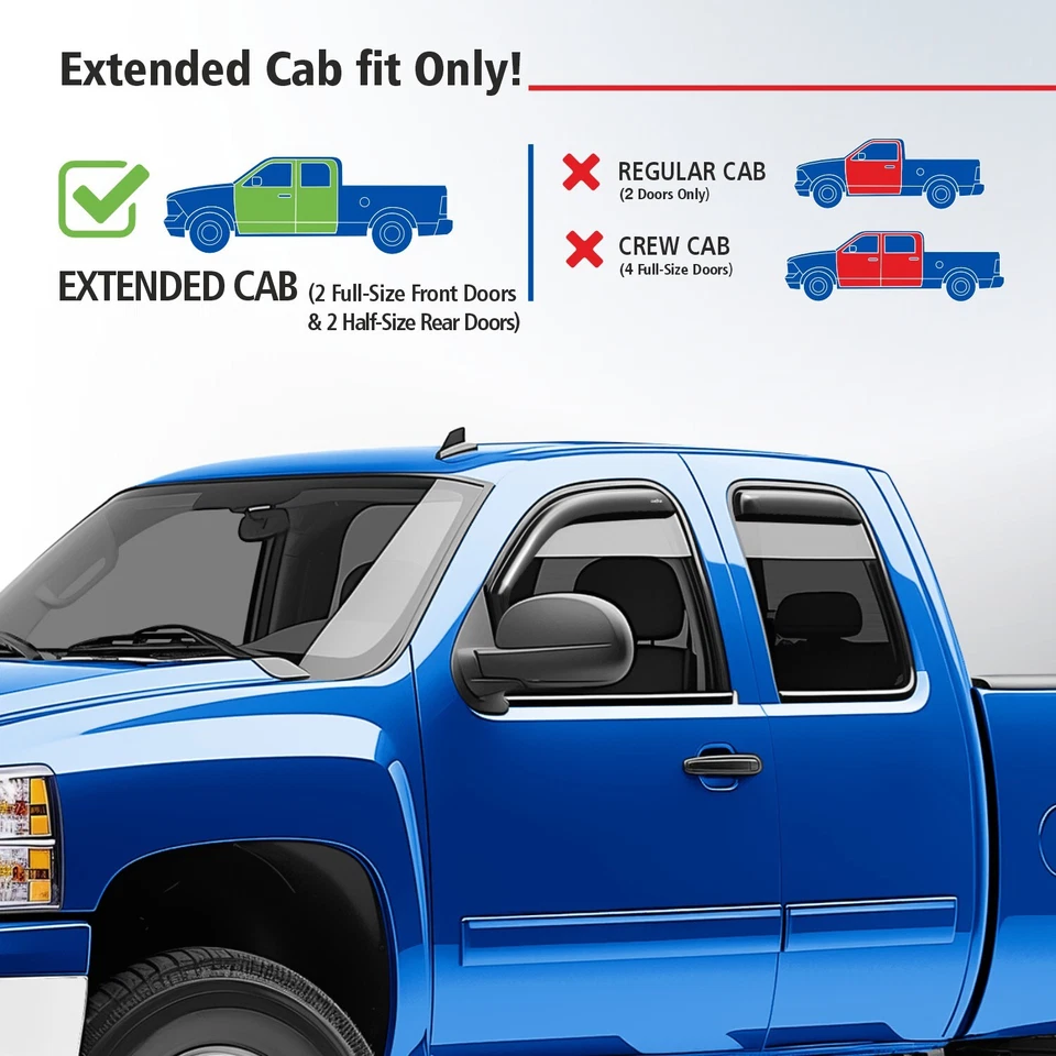 Sun Rain Visors Wind Rain Guards for Chevy Silverado 07-13 Extended Cab - Image 3 of 4