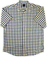 Roper Mens XL Button Front Pearl Snap S/S Casual Shirt Western Blue Yellow Check