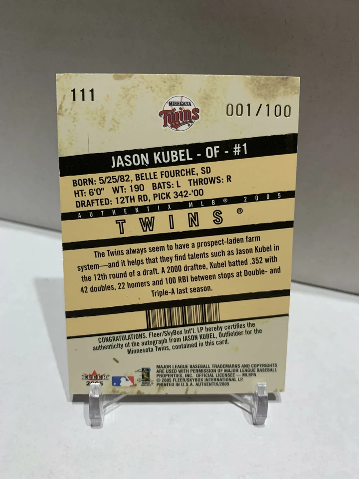 2005 Fleer Authentic Ticket to the Majors Autograph Jason Kubel #'d 001/100 - Image 2 of 2
