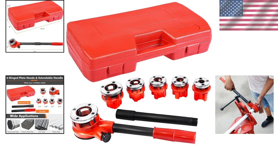 Efficient Ratchet Pipe Threading Set w/ 6 Dies - Compact & Ergonomic Design - Image 2 of 4