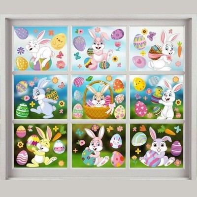 Easter Decor Window Bunny Eggs,Chicks Stickers Reusable Clings Decal