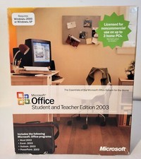 Microsoft Office Student and Teacher Edition 2003 Word Excel w/ Key, Genuine 3PC
