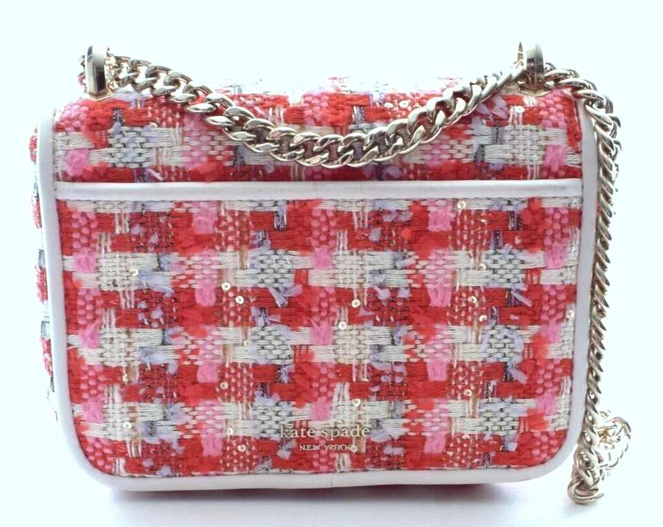 Kate Spade Nicola Tweed Pink White Small Twistlock Shoulder Crossbody Bag New - Image 4 of 4