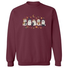 Cute Ghosts And Black Cats Cozy Fall Halloween Unisex Crewneck Sweatshirt