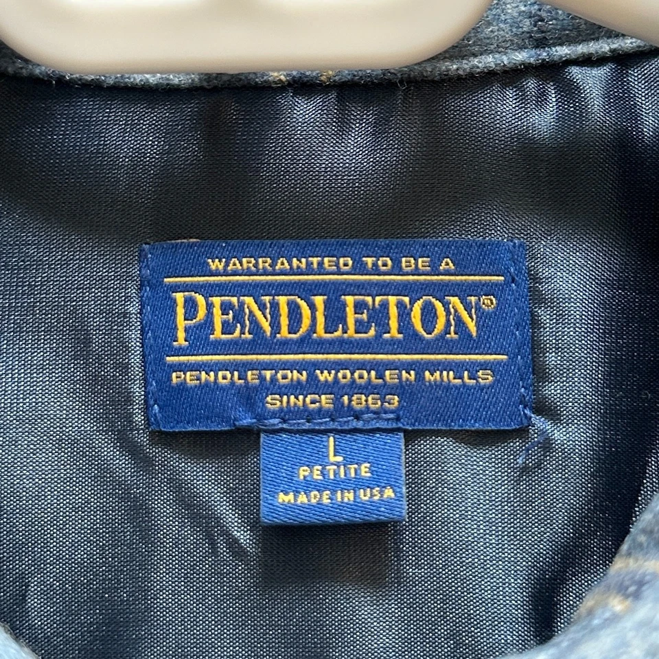 Camisa xadrez azul vintage Pendleton pura lã virgem feminina tamanho G pequena EUA - Imagem 4 de 4