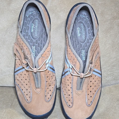 Scarpe donna Clarks pelle tequini scamosciata slip on nabuk taglia 7M