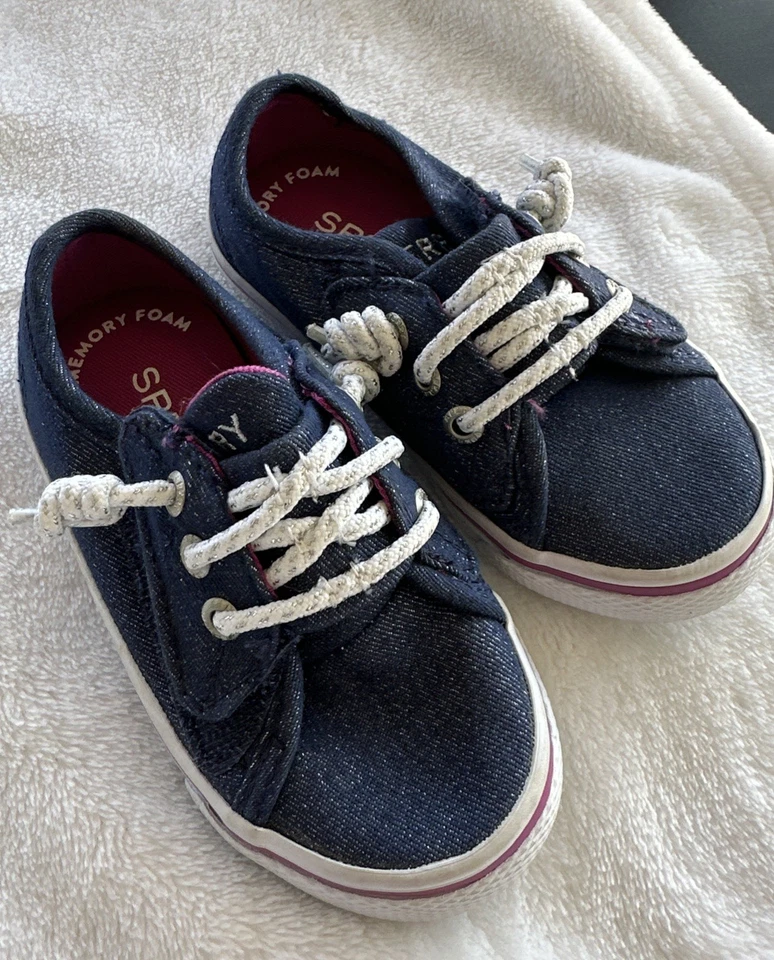 Sperry Top Sider 蓝色牛仔闪亮学步女孩鞋 6M 码运动鞋 — 第 2/4 张图片