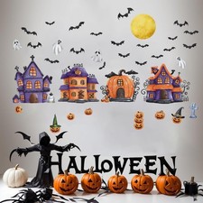 Halloween Haunted House Wall Decals Fall Moon Halloween Window Stickers Black...