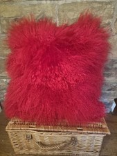 Large Red Mongolian Sheepskin Lamb Wool Fur Cushion 50x50cm