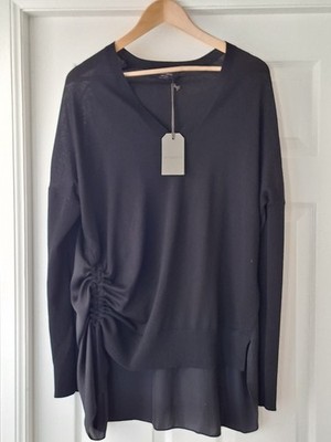 ALLSAINTS Moira Oversize Tunika/Pullover schwarz Wolle V-Ausschnitt, Stoff Rückeneinsatz, ''M''