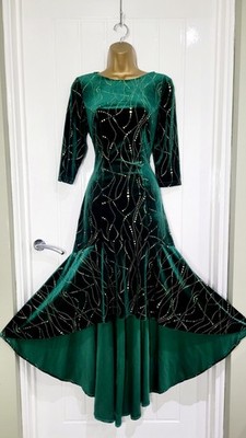 Ever Pretty Gr. UK 10 grün Samt getauchter Saum Anlass Abend Maxikleid sehr guter Zustand