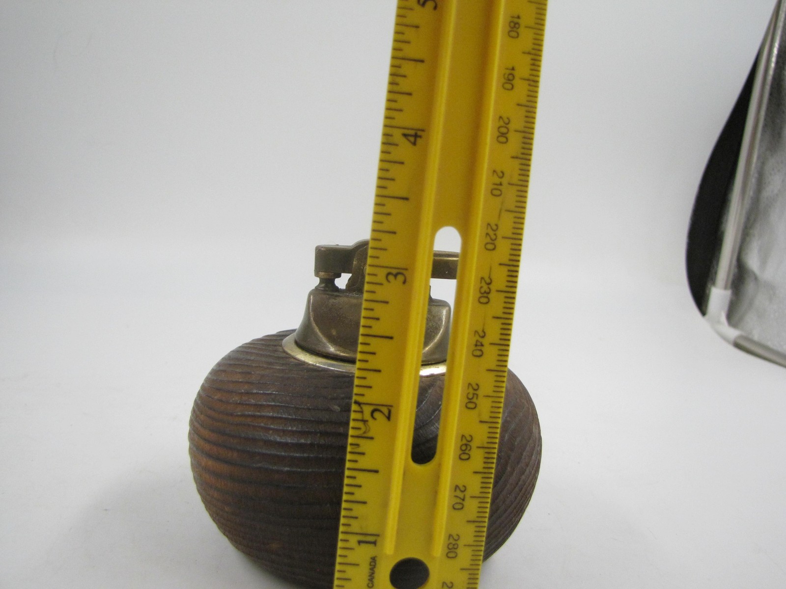 Vintage Wood Brass Table Lighter Turned Wooden Base Retro Decorative Collectible