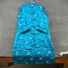 VINTAGE Longevity Robe Womens L/XL Blue Traditional Kimono Floral Embossed 90s