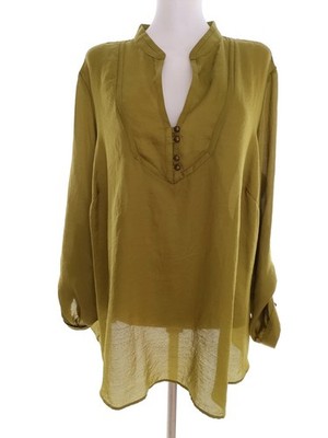 MARKS&SPENCER Damen Bluse Gr. 50 Khaki Langer Ärmel Knöpfe Kragen