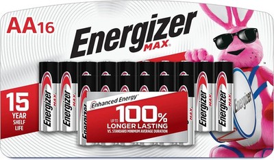 16 Pack - Energizer AA Batteries, MAX Double AA Battery Alkaline, 16 Count