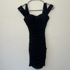 Windsor Black Mesh Ruched Bodycon Mini Dress Sweetheart Neck XS Strappy