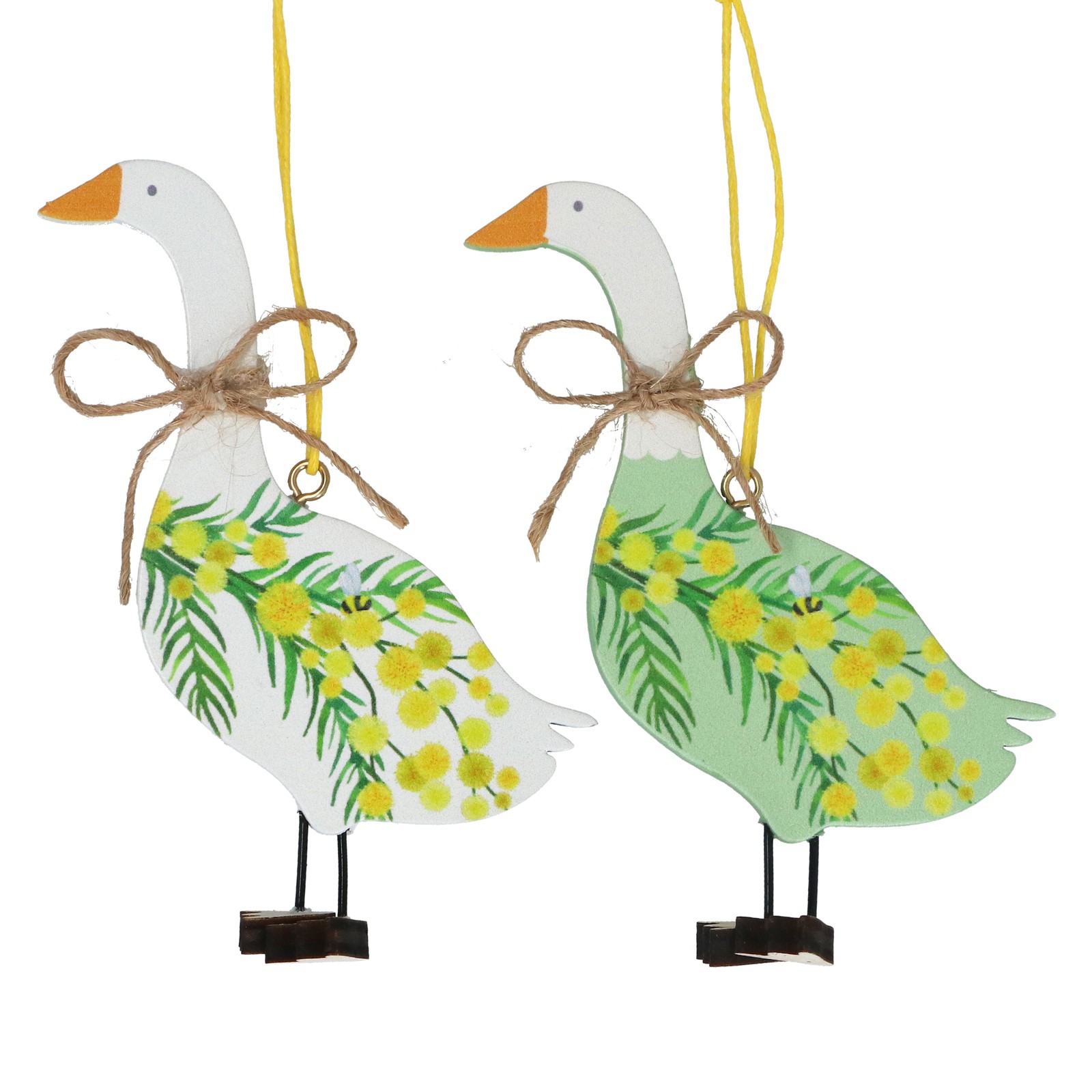 Gisela Graham Mimosa Wood Goose Hanging Decorations 10cm Set of 2 Spring Easter