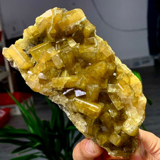 1.58LB Shiny Golden Cuboid Barite Crystal Based on the Purple Spherical Fluorite