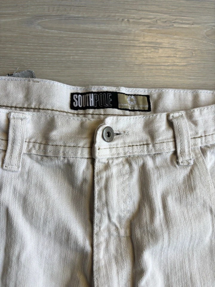 Pantalones Cortos De Colección Y2K Polo Sur Oficiales Sueltos Blancos Lavados Talla 38 Foto 3 de 4