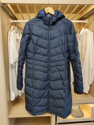 JACK WOLFSKIN MANTEL JACKE UK 12 NAVY REISSVERSCHLUSS LONGLINE DAUNEN WATTIERT STORMLOCK DAMEN