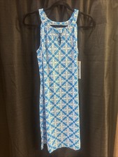 Lulu B XS Upf50 Sleeveless Dress Blue White Net