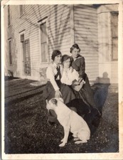 Portrait of Three Women with Dog 1910s Vintage Photograph Approx 3.5x4.5in