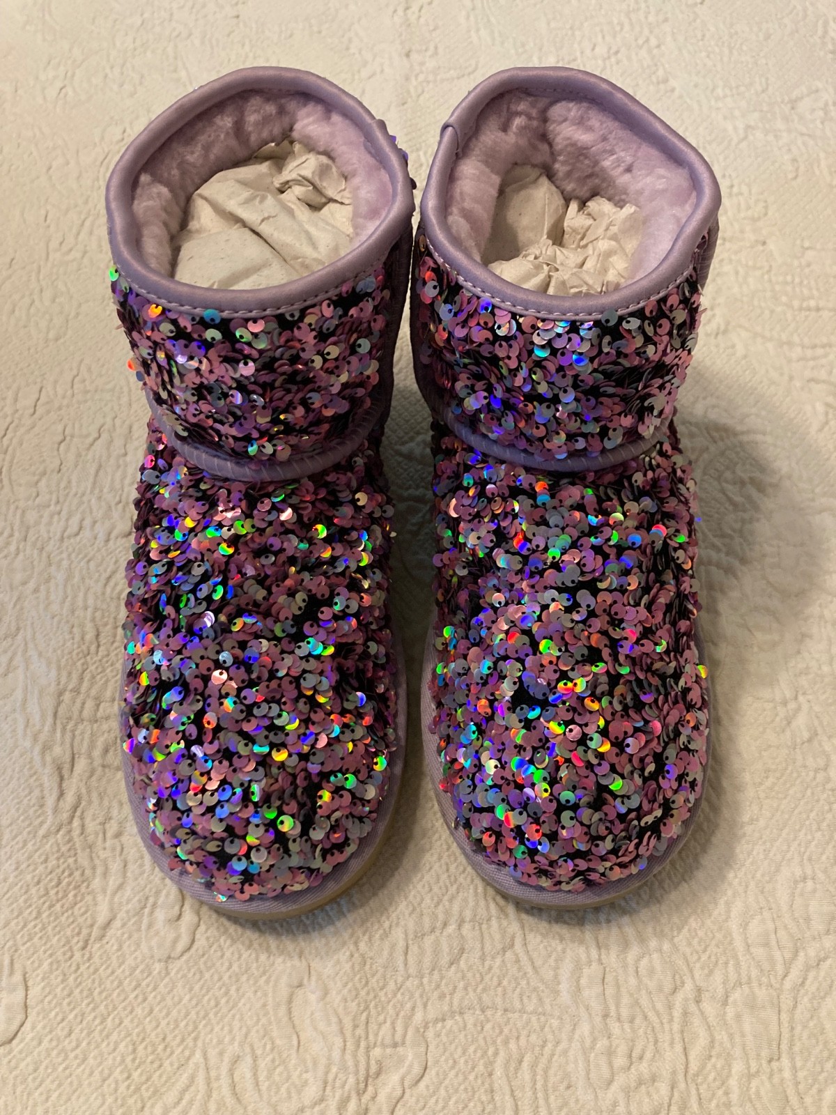 Ugg Classic Mini Stellar Sequin Lilac Frost Sparkles Boots Women's Us 9 Euc